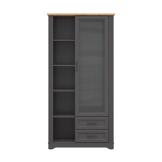 TOLMIN vysoká vitrína REG1W2S/200, grafit/dub artisan