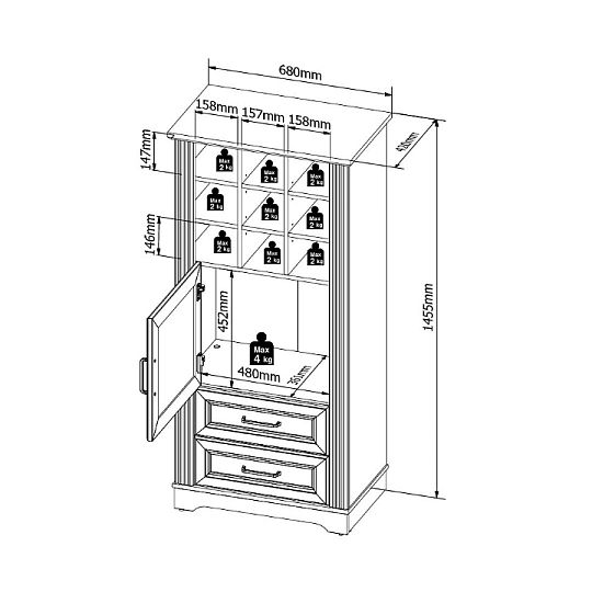 TOLMIN vysoká komoda REG1D2S/68, grafit/dub artisan