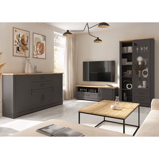 TOLMIN vysoká komoda REG1D2S/68, grafit/dub artisan