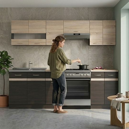 Kuchyň JUNONA 240 cm, wenge/dub sonoma/wenge, s prac. deskou