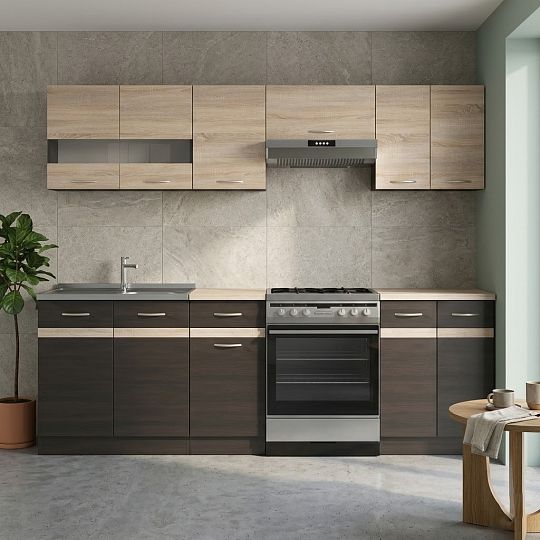 Kuchyň JUNONA 240 cm, wenge/dub sonoma/wenge, s prac. deskou