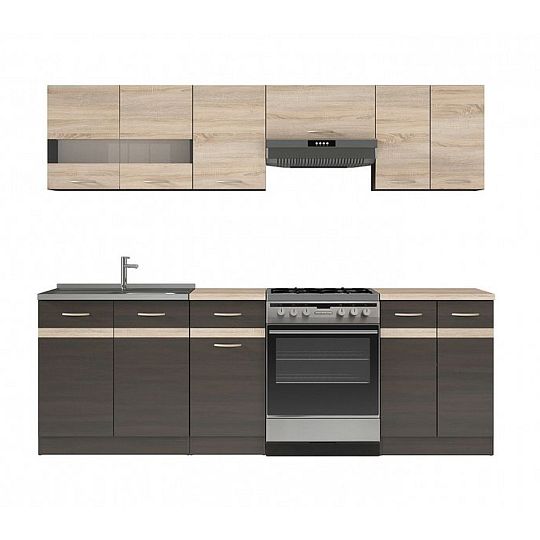 Kuchyň JUNONA 240 cm, wenge/dub sonoma/wenge, s prac. deskou