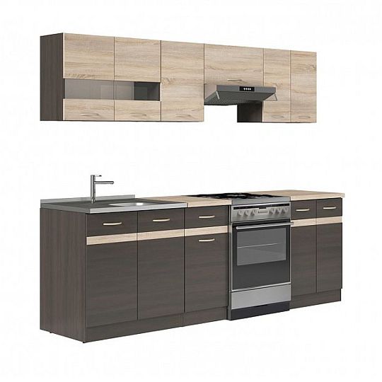 Kuchyň JUNONA 240 cm, wenge/dub sonoma/wenge, s prac. deskou