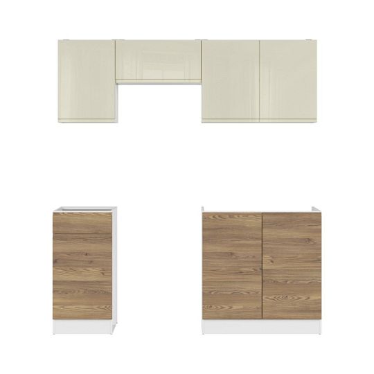 Kuchyň JUNONA 180 cm, bez pracovní desky, bílá/vanilka lesk/modřín sibiu zlatý