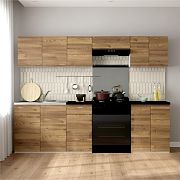 Kuchyň JUNONA 240 cm, bez pracovní desky, bílá/modřín sibiu zlatý