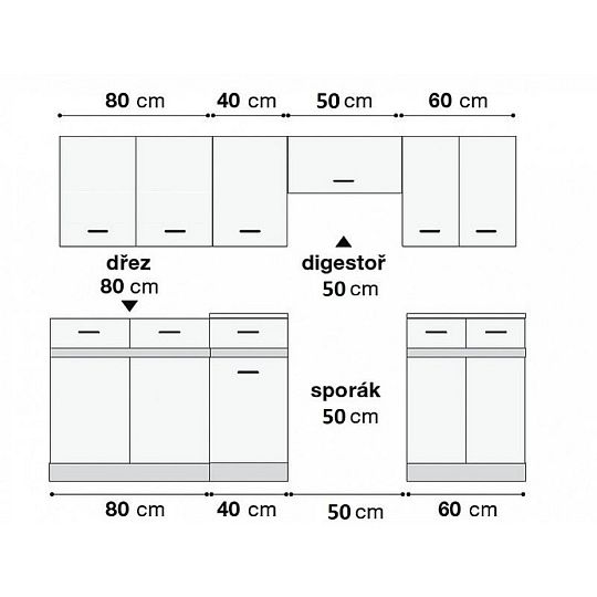 Kuchyň JUNONA RAMKA 230 cm, bez pracovní desky, bílá