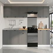 Kuchyň JUNONA RAMKA 230 cm, bez pracovní desky, bílá/grafit