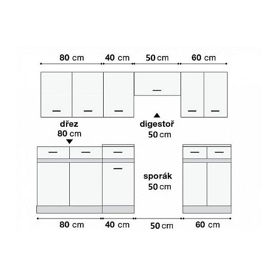 Kuchyň JUNONA TAFLA 230 cm, bez pracovní desky, bílá/bílá křída lesk