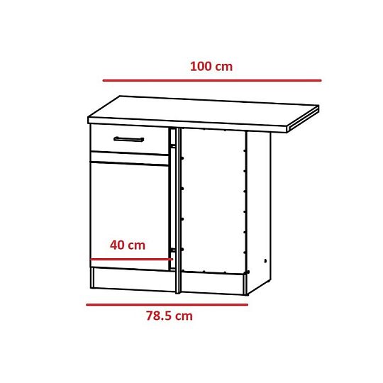 JUNONA RAMKA rohová skříňka 100 cm, pravá, bílá/grafit