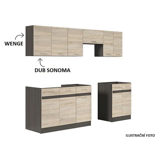 Kuchyň JUNONA 170 cm, bez pracovní desky, wenge/dub sonoma