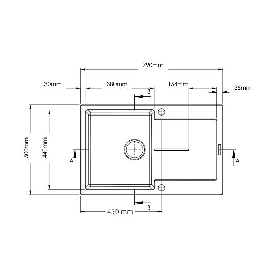 SINKS ULTIMA 790 granitový dřez, horní otočný, pureblack 26