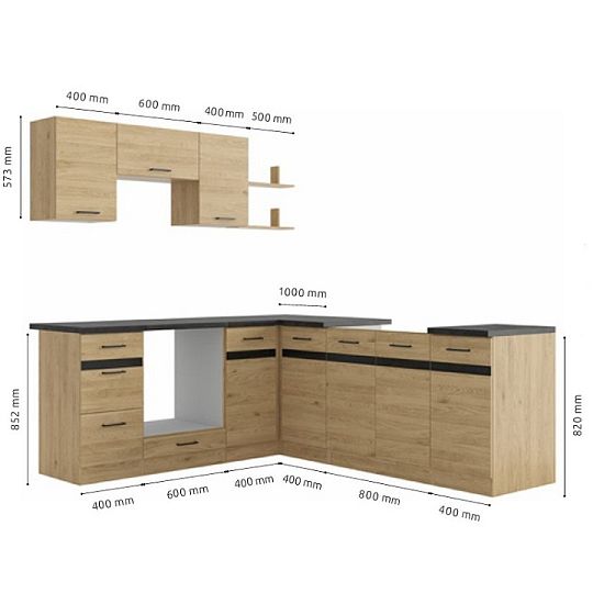 Rohová kuchyň Junona 4, univerzální, 200x220 cm, bez pracovní desky, bílá/dub delano světlý