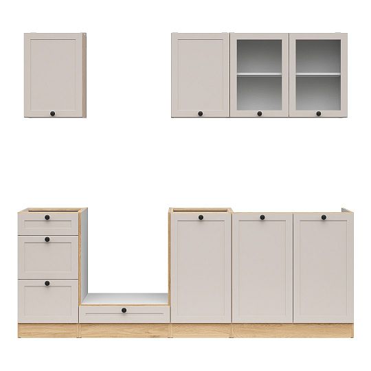 Kuchyň JUNONA 220 cm, verze 2, bez pracovní desky, dub berstein/kašmír