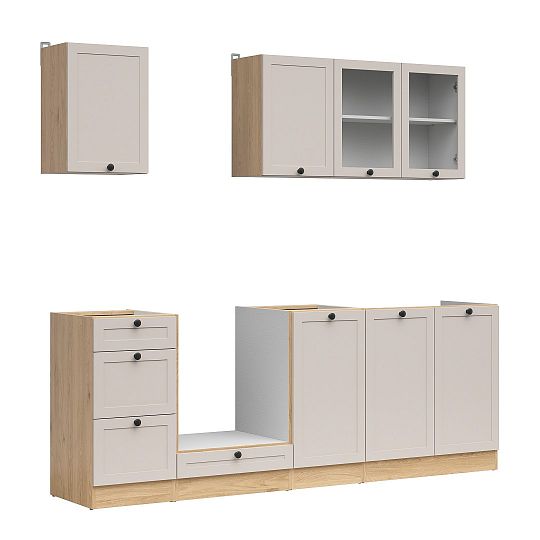 Kuchyň JUNONA 220 cm, verze 2, bez pracovní desky, dub berstein/kašmír