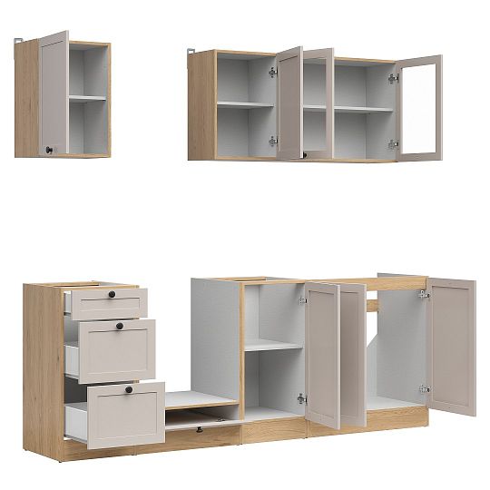 Kuchyň JUNONA 220 cm, verze 2, bez pracovní desky, dub berstein/kašmír