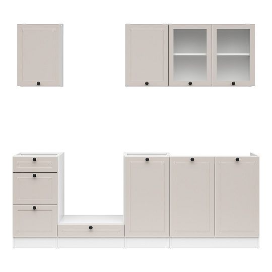 Kuchyň JUNONA 220 cm, verze 2, bez pracovní desky, bílá/kašmír