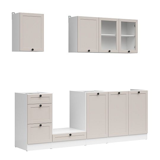Kuchyň JUNONA 220 cm, verze 2, bez pracovní desky, bílá/kašmír