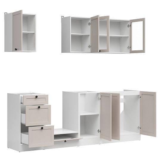 Kuchyň JUNONA 220 cm, verze 2, bez pracovní desky, bílá/kašmír