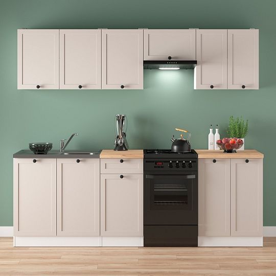 Kuchyň JUNONA 230 cm, bez pracovní desky, bílá/kašmír