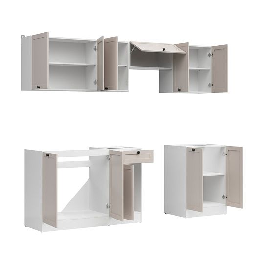 Kuchyň JUNONA RAMKA 240 cm, bez pracovní desky, bílá/kašmír