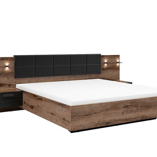 KASSEL postel 180 cm + noční stolky, LED, dub monastery/dub černý