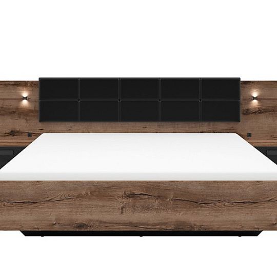 KASSEL postel 180 cm + noční stolky, LED, dub monastery/dub černý