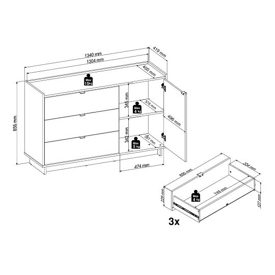 DALVA komoda KOM1D3S, dub mauvella/kashmir