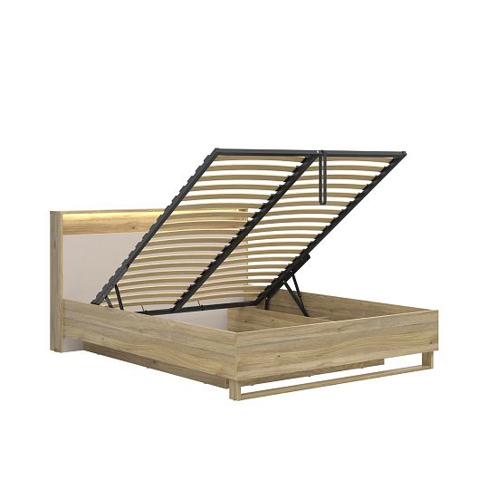 DALVA postel 160 cm + rošt a LED osvětlení, dub mauvella/kashmir