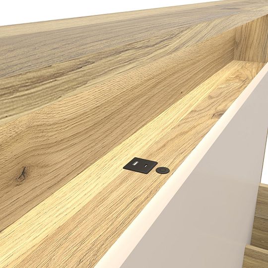 DALVA postel 160 cm + rošt a LED osvětlení, dub mauvella/kashmir