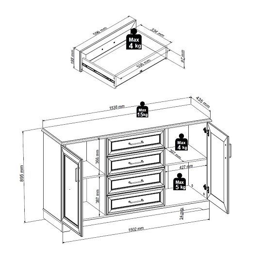 ANGA komoda KOM2D4S, kashmir/dub mauvella