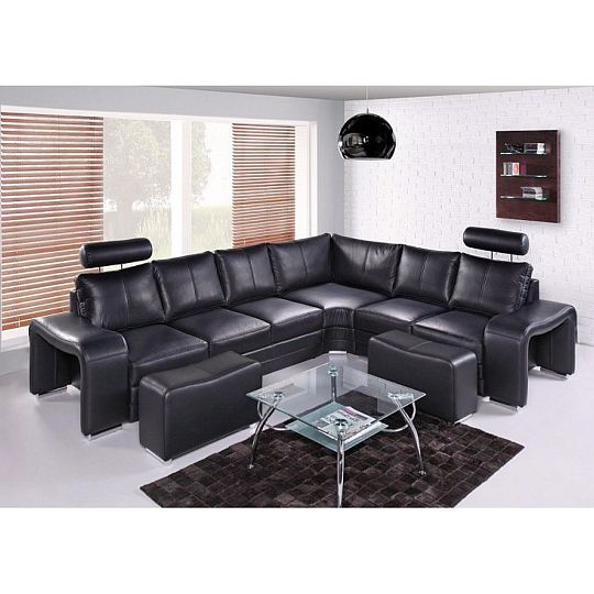 Enrico 2-Roh-3 Rohová sedací souprava pravá, kůže S 16 černá