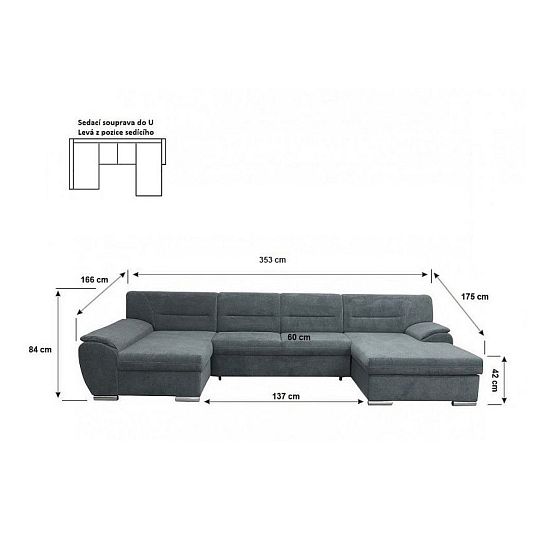 Milagro U Sedací souprava, Levá, šedá Alfa 16