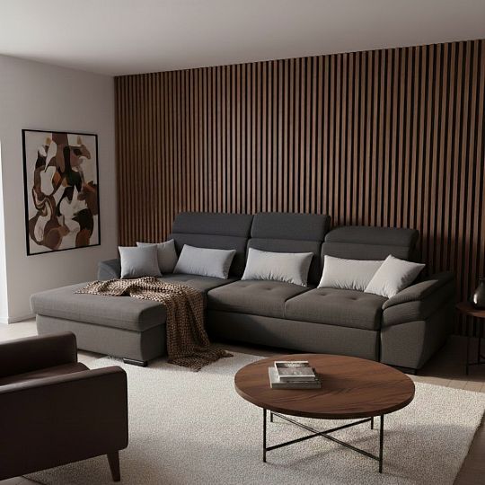 PLAZA rohová sedací souprava, pravá, šedohnědá Alfa 20