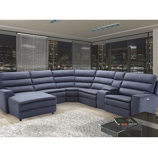 ALMERIA relaxační elektrická sedací souprava do U levá, tmavě šedomodrá