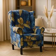 LEONARDO křeslo, modrá/modro-žluté květy