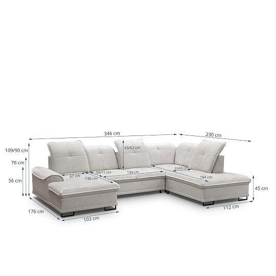 BAHAMY U sedací souprava, levá, tmavě šedá Rosario 456