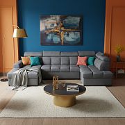 GEMMA sedací souprava do U, levá, tmavě šedá Bluvel 14