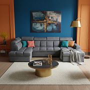 GEMMA sedací souprava do U, pravá, tmavě šedá Bluvel 14