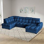 GEMMA sedací souprava do U, pravá, tmavě modrá Bluvel 86