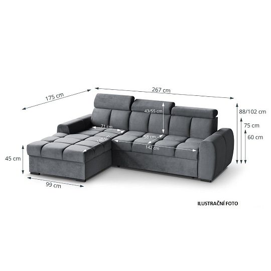GEMMA rohová sedací souprava, pravá, tmavě šedá Bluvel 14