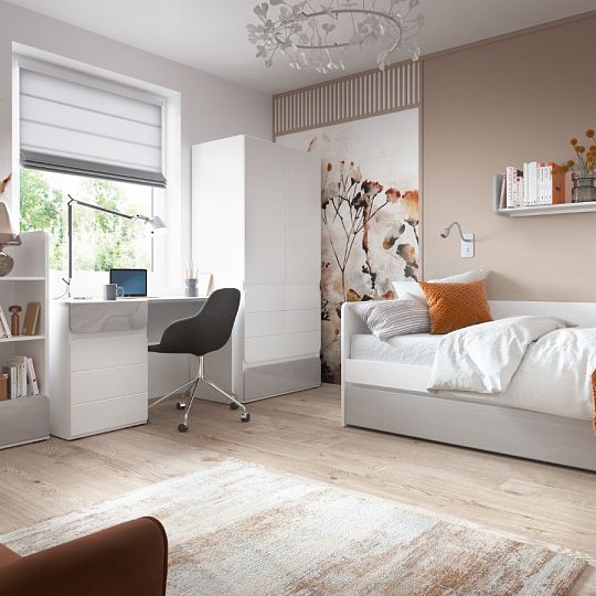 FULIA K02 komoda, bílá alpská/světle šedá/šedá lesk