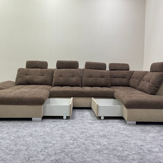 CREATIO sedací souprava do U, levá, béžová/hnědá