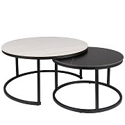 FERANTE B konferenční stolek, kulatý, 2 kusy, mramor/bílá/černá