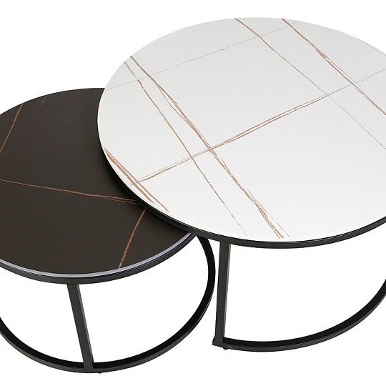 FERANTE B konferenční stolek, kulatý, 2 kusy, mramor/bílá/černá