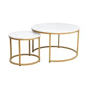 TRENDY DIEGO konferenční stolek, 2ks, bílá/zlatá