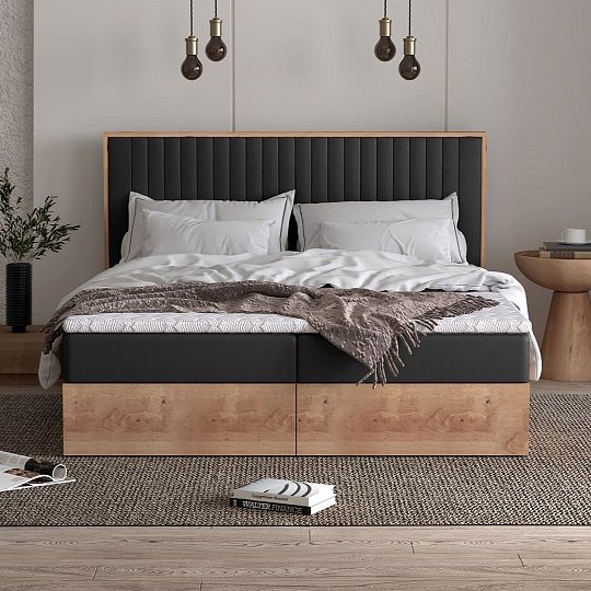 PERLA NEW manželská postel + matrace a topper, 180 cm, černá