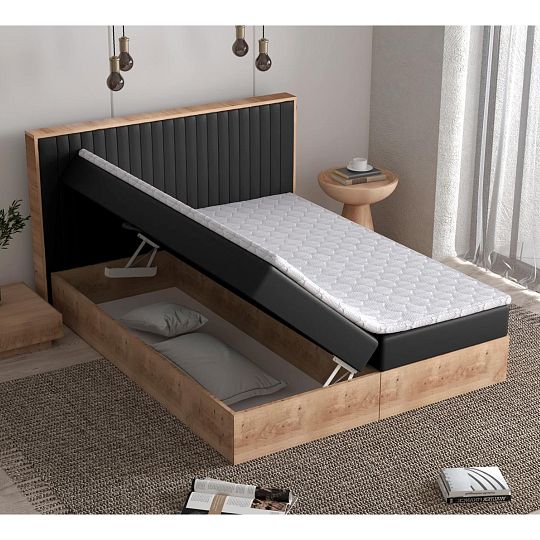 PERLA NEW manželská postel + matrace a topper, 180 cm, černá