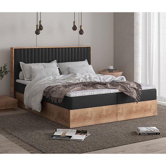 PERLA NEW manželská postel + matrace a topper, 180 cm, černá