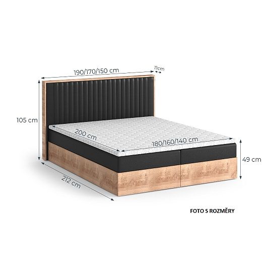 PERLA NEW manželská postel + matrace a topper, 180 cm, šedá