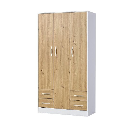 PRESTIGE NEW 01 šatní skříň, bílá/dub artisan/úchyt bílá